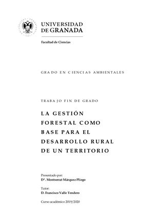 La Gestión Forestal Como Base Para El Desarrollo Rural De Un Territorio