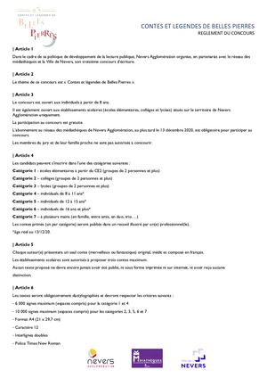 Réglement Du Concours CONTES ET LEGENDES DE BELLES PIERRES