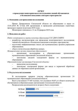 Отчет о проведении мониторингового исследования знаний обучающихся о безопасном поведении в интернет-пространстве