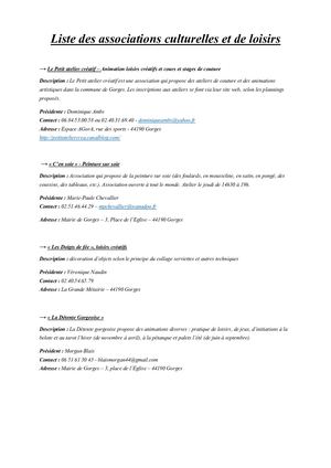 Liste Des Associations Culturelles Et De Loisirs