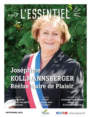 L'Essentiel #189 - Septembre 2020 -  Joséphine Kollmannsberger réélue Maire de Plaisir