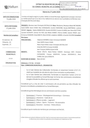 Délibérations du Mardi 21 Juillet 2020
