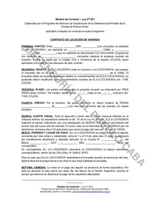 Modelo de contrato de alquiler elaborado por el Programa de Atención a Inquilinos de la Defensoría