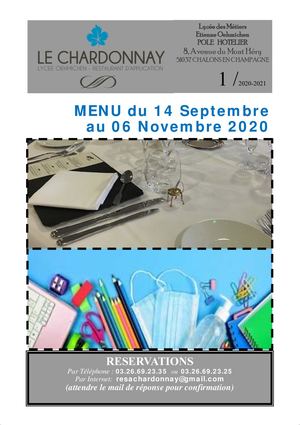 Menus 1 Chardonnay  du 14 09 20 Au 06 11 20