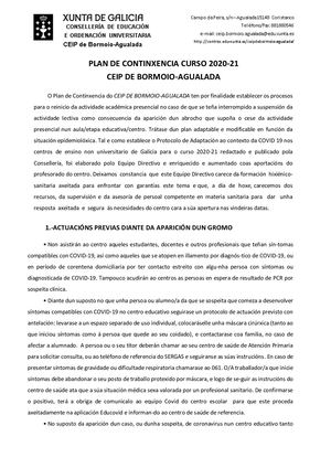 Plan De Continxencia Ceip De Bormoio Agualada