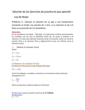 Solución De Los Ejercicios De Practico Lo Que Aprendí Ley De Boyle