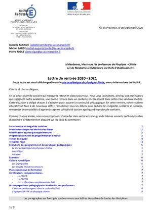 Lettre Rentrée Spc Sept 2020