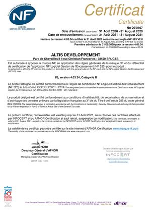 CERTIFICAT NF 525 - IQ