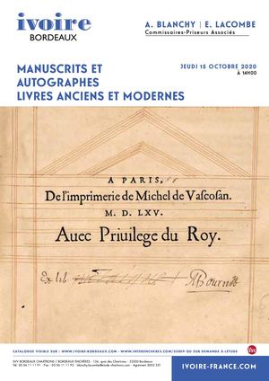 15/10/2020 - Bordeaux - Autographes – Manuscrits Livres Anciens Et Modernes