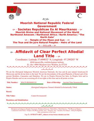 Macn A017 Affidavit Of Clear Perfect Allodial Land Title 4904 Meadowcview