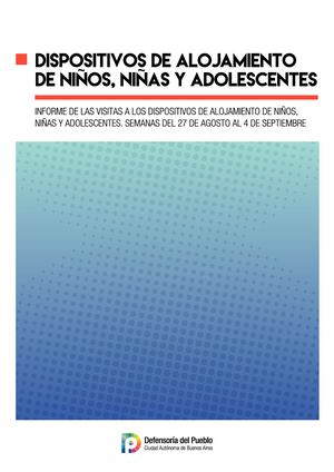 Informe de las visitas a los dispositivos de alojamiento de niños, niñas y adolescentes: Semanas del 27 de agosto al 4 de septiembre