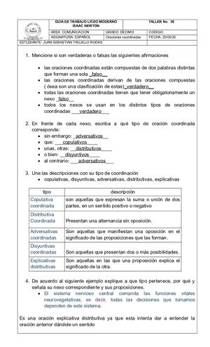 Taller Oraciones Coordinadas Solucion