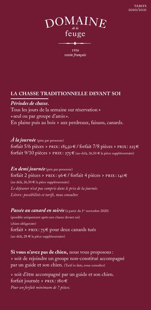 Tarif Chasse 2020 2021