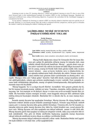 WAYS OF IMPROVING MUSICAL PERCEPTION IN DISCIPLES OF ELEMENTARY SCHOOL