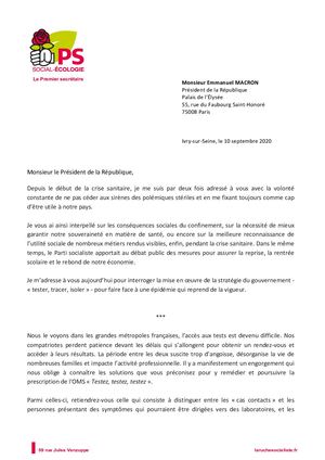 Crise sanitaire | Courrier d'Olivier Faure au Président de la République