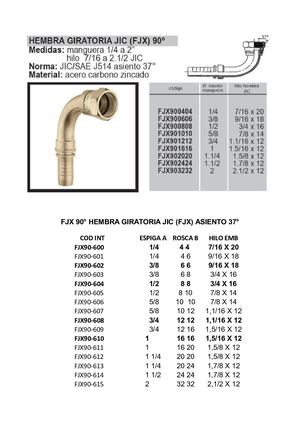 10 CONECTOR FJX JIC HEMBRA GIRATORIA 90° ASIENTO 37°.