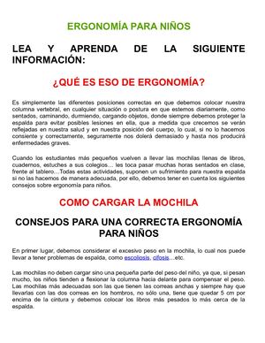 Ergonomía Para Niños