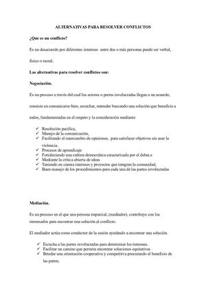 Alternativas Para Resolver Conflictos