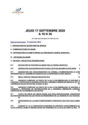Ordre du jour - Conseil municipal du 17 sept 2020