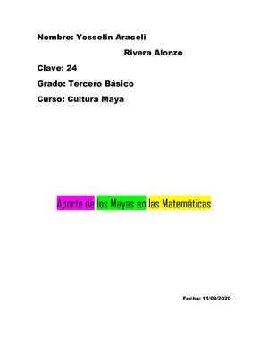 Aportes De Los Mayas En La Matematica Yosselin Rivera