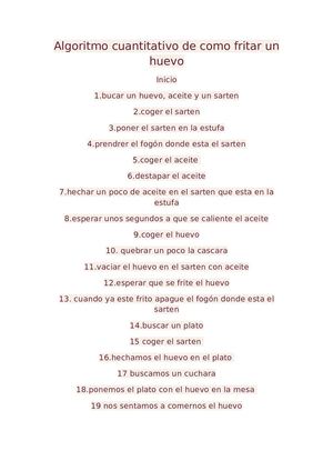 Algoritmo Cuantitativo De Como Fritar Un Huevo Como Hacer Arroz Con Leche Y Una Multiplicacion