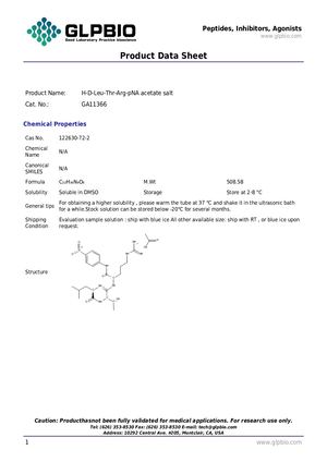 GA11366 H D Leu Thr Arg P NA Acetate Salt _122630 72 2 Data Sheet