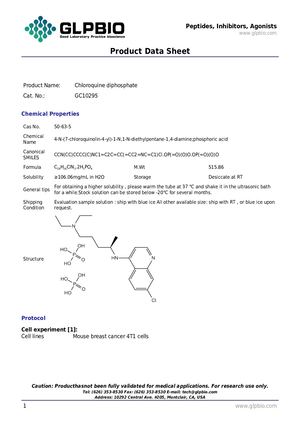 GC10295 Chloroquine Diphosphate 50 63 5 Data Sheet