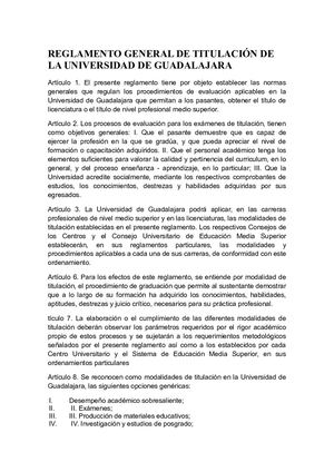 Reglamento General De Titulación De La Universidad De Guadalajara 2 0
