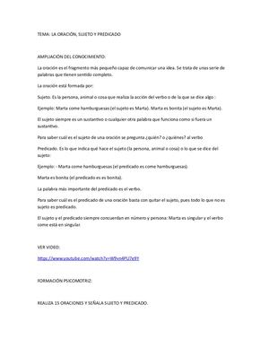 Oración, Sujeto Y Predicado