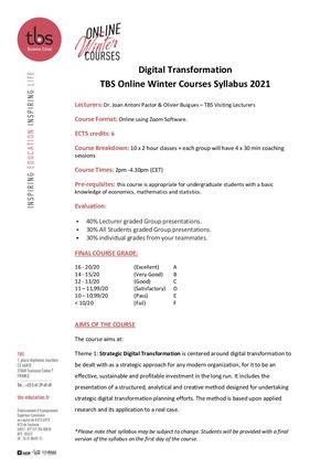 Online Winter Digital Transformation Syllabus