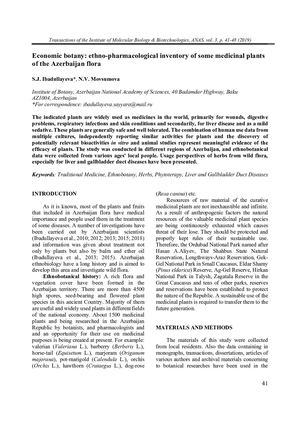 Economic botany: ethno-pharmacological inventory of some medicinal plants of the Azerbaijan flora