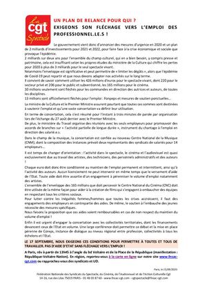 Comm Cgt Spectacle Un Plan De Relance Pour Qui