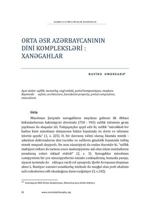 The Cult complexes of medieval Azerbaijan. Khanegahs