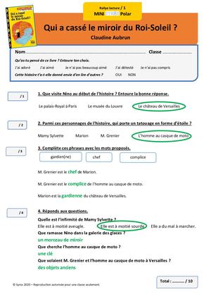 Corrigés Fiches des fiches  Nino  Niveau 1
