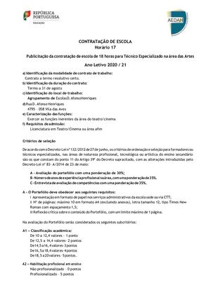 Aviso Abertura Artes 2020 21