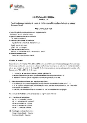 Aviso Abertura Animador Social 2020 21