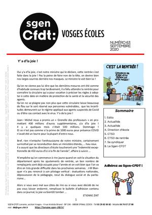 SGEN CFDT Vosges écoles Septembre 2020