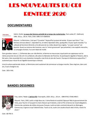 Acquisitions Cdi Lycée Rentrée 2020