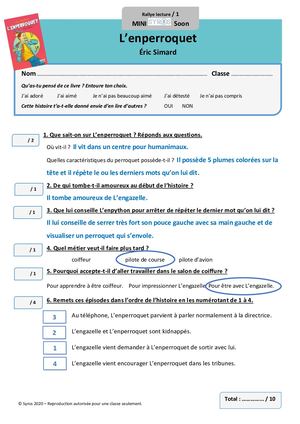 Fiches Rallye Lecture Corrigées l'Enperroquet niveaux 1 Et 2