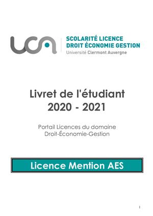 Livret Licence Mention Aes 2020 2021
