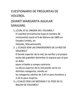 Cuestionario De Preguntas De Voleibol Sharit Aguilar
