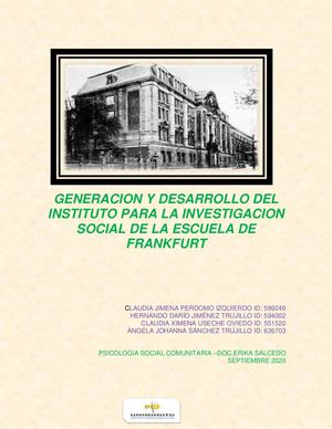 1 Generacion Y Desarrollo Del Instituto Para La Investigacion Social De La Escuela De Frankfurt