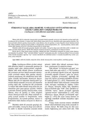 THE PROBLEM OF STUDYING COMMON LEXICAL UNITS AT THE LEVEL OF LITERARY LANGUAGE AND DIALECT IN TURKIC PEOPLES (on the basis of materials in the Azerbaijani and Turkish langauges)