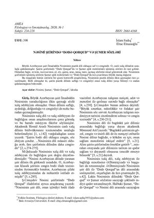 “DADA GORGUD” AND SUMERIAN WORDS IN THE POEMS OF NASIMI