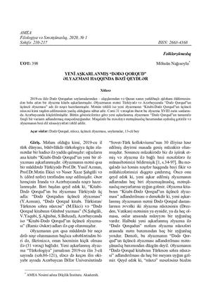 SOME NOTES ON A NEWLY DISCOVERED “DEDE GORGUD” MANUSCRIPT