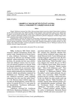 STUDY OF “MOLLA NASREDDIN” IN THE THIRD ISSUE OF THE JOURNAL “LITERATURE COLLECTION”