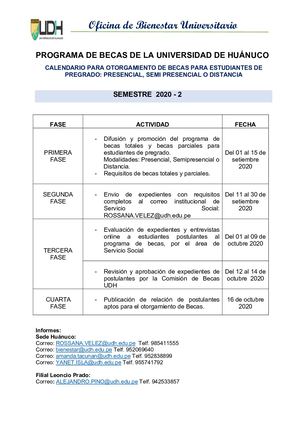 Becas Calendario Requisitos 2020