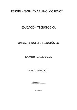 Ejemplo De Proyecto Tecnológico Para Primer Año En Pdf