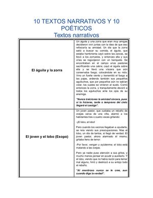 10 Textos Narrativos Y 10 Poéticos