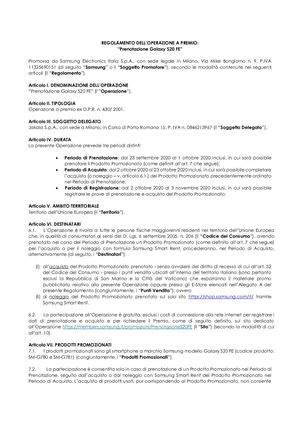 Regolamento Operazione A Premio Prenotazione Galaxy S20fe